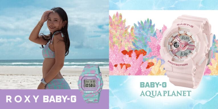 Baby-G summer collaborations with Roxy BGD-565RX-2 and Aqua Planet BA-110AQ-4A