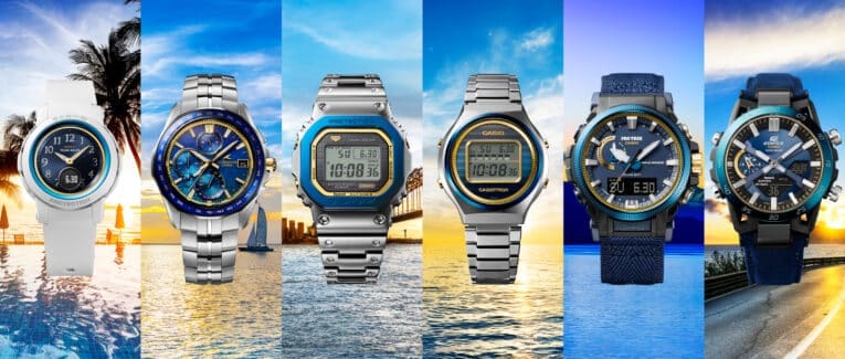 Casio Watch 50th Anniversary 'Sky and Sea' series includes six brands with blue and yellow motif