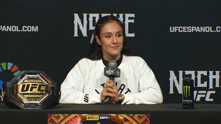Alexa Grasso wearing G-Shock GM-S2100 watch at UFC 306 Media Day interview
