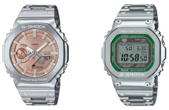 G-Shock GM-B2100AD-5A with reddish brown dial and GMW-B5000D-3 with green face