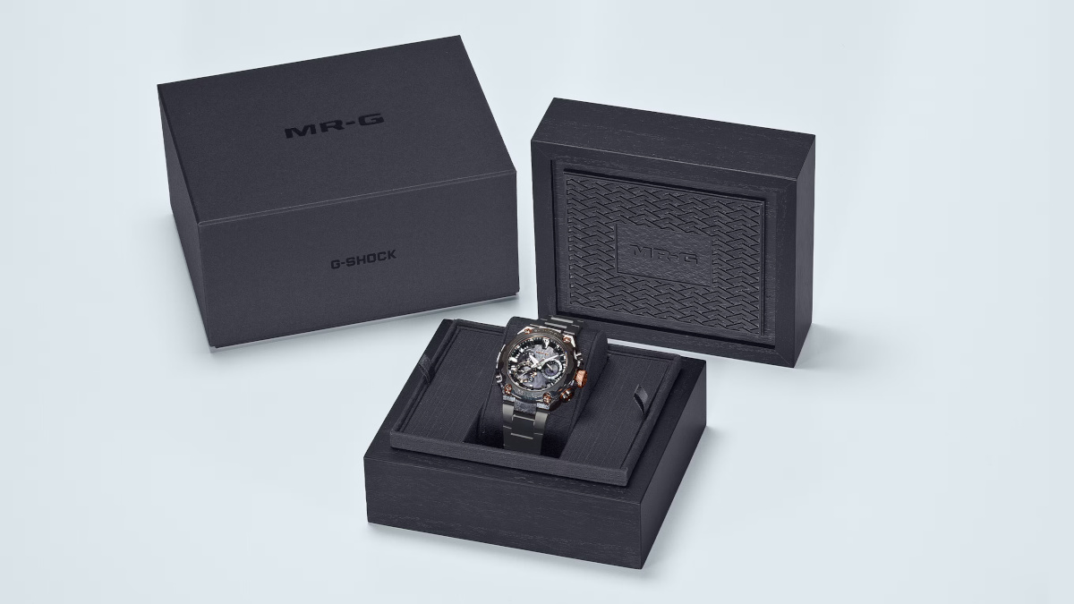G Shock MRG B2000JS 1A Juryoku Maru San katana edition with recrystallized titanium and mother of pearl inspired band is limited to 800 G Central G Shock Fan Site