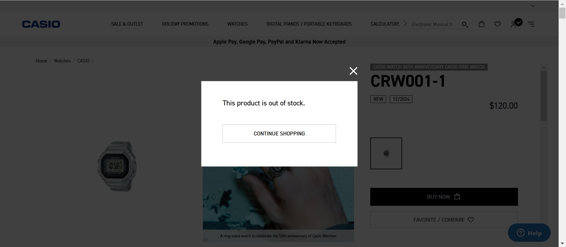 Casio CRW001-1 Ring Watch Out of Stock