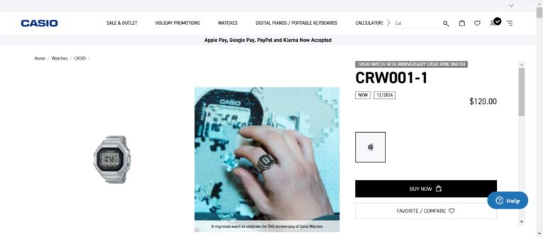 Casio CRW001-1 Ring Watch Buy Now