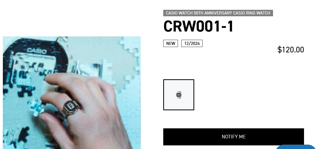 Casio CRW001-1 Ring Watch Restock in U.S.A.