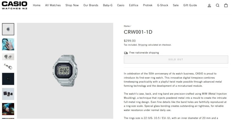 Casio CRW001-1D Ring Watch sold out in New Zealand