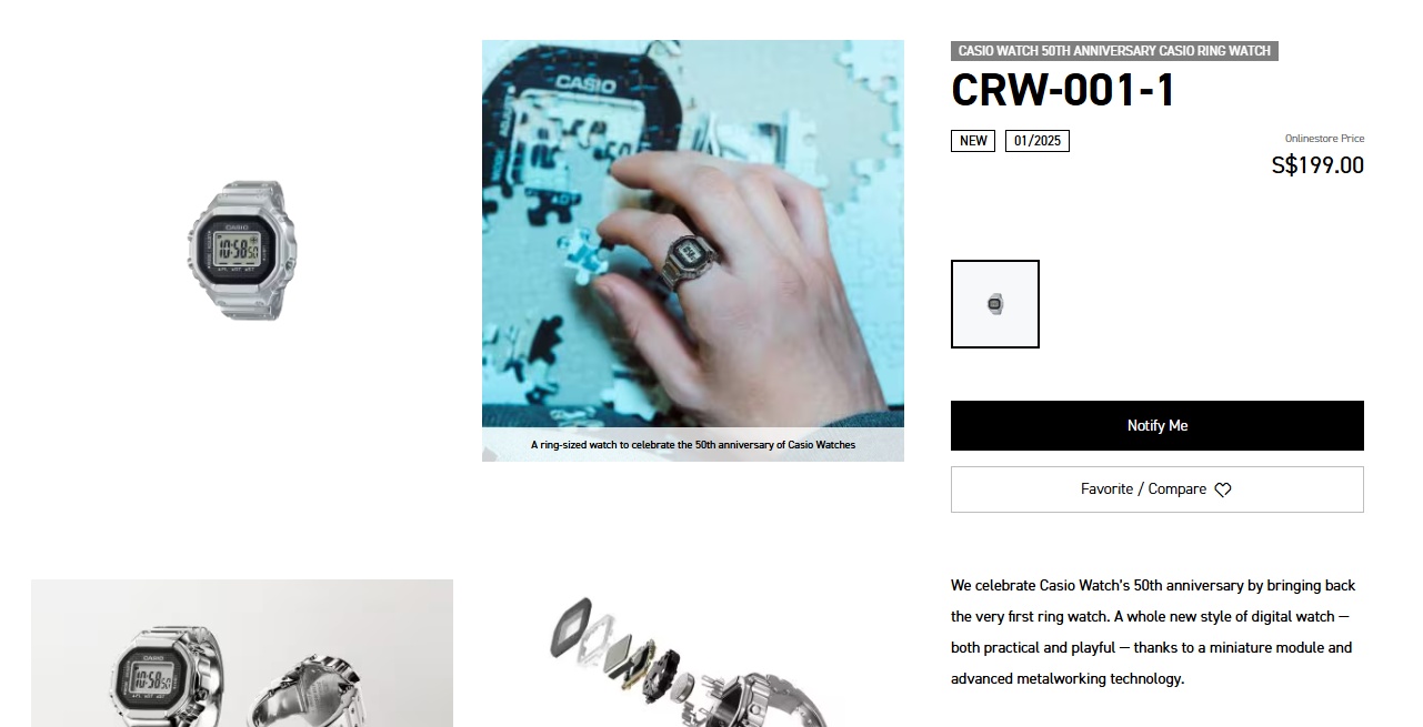 Casio CRW-001-1 Ring Watch Sold Out in Singapore