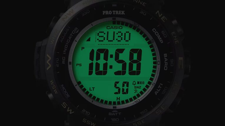 Pro Trek PRW-35LD and PRW-35TLD Phosphorescent Glow-In-The-Dark Digital LCD Display