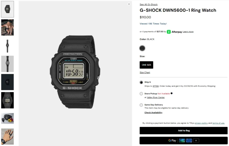 G-Shock DWN5600-1 at Tillys February 2026