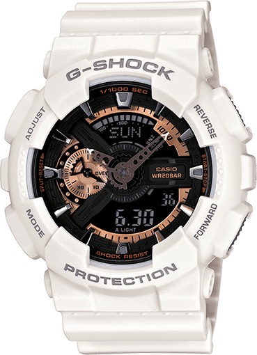 GA110RG-7A White G-Shock Watch with Rose Gold Accents