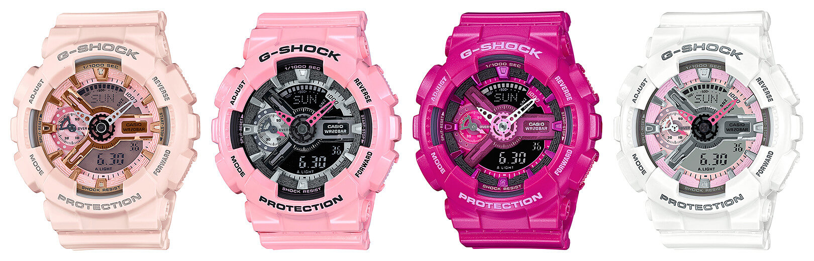 white and pink g shock