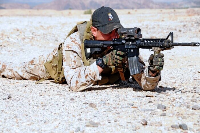 Navy SEAL wearing a G-Shock watch during desert training