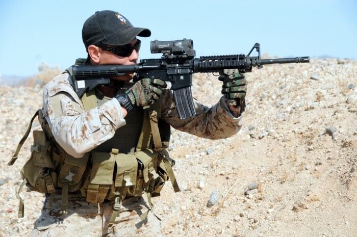 Navy SEAL wearing a G-Shock watch during desert training