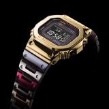 G-Shock GMW-B5000TR-9 with TranTixxii titanium alloy, mirror finish, gold ion plating, and multicolor IP band