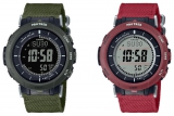Pro Trek PRG-30B-3 & PRG-30B-4: Green and red cloth bands for the compact solar-powered sensor watch