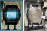 Large original G-Shock DW-5000C-1A clock installed at the Shibu Hachi Box at Shibuya Crossing in Tokyo