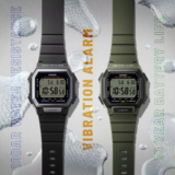 Casio W-738H: Like a W-736H in a square case (Vibration, 100M WR, 10-year battery)